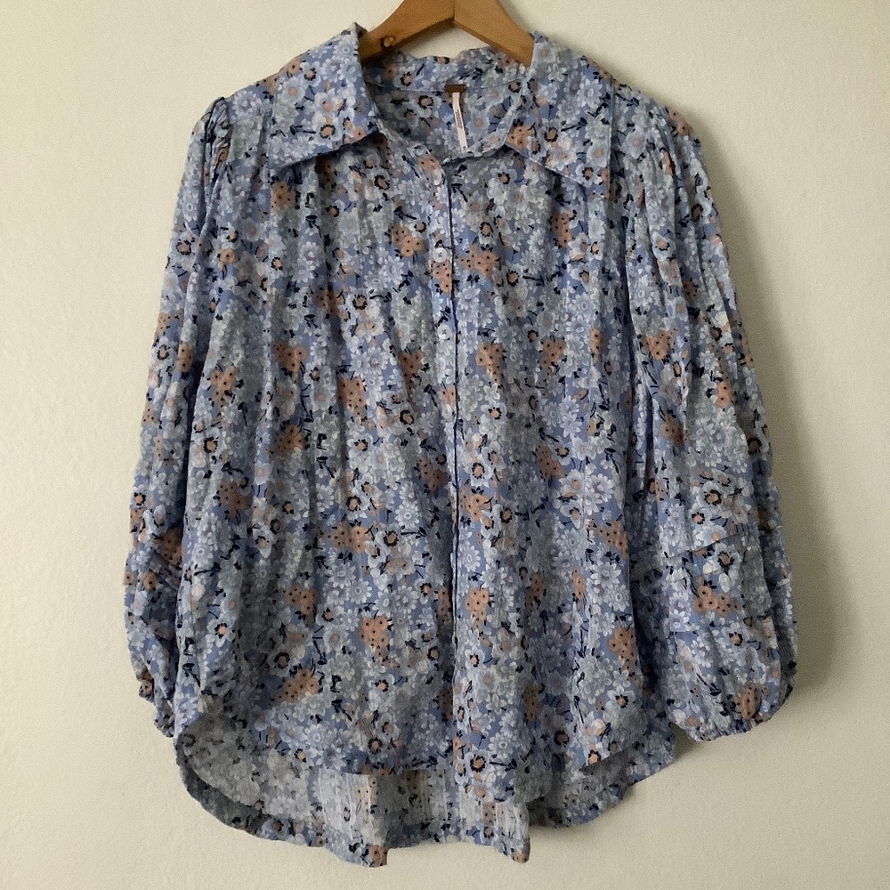 Free People Blue Floral Top Size US M UK M